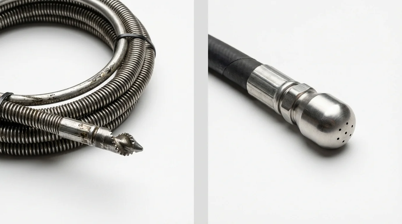 Drain snake cable and hydro jetting nozzle used for drain cleaning in Winfield, MO