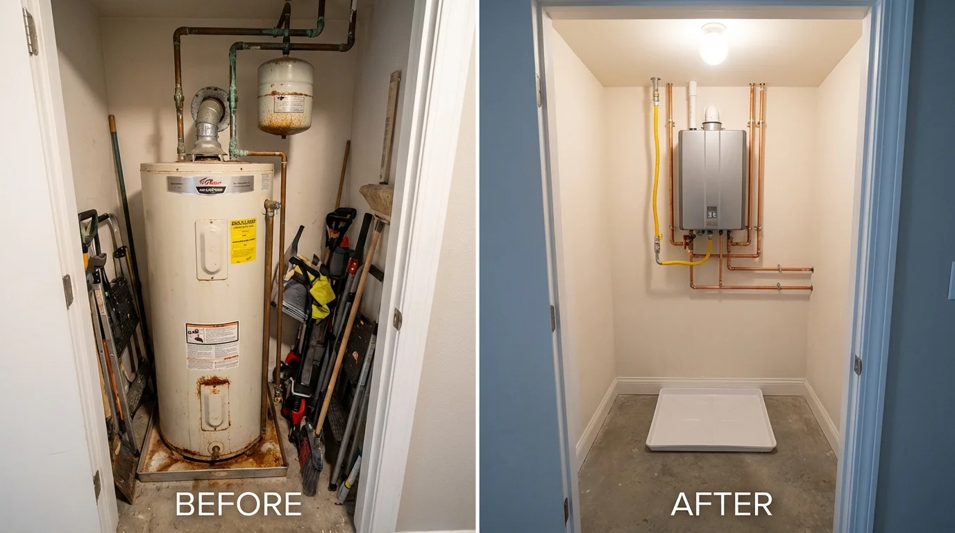 Tank water heater versus wall-mounted tankless unit comparison for Winfield, MO homeowners